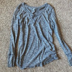 Heathered blue long sleeve maternity top